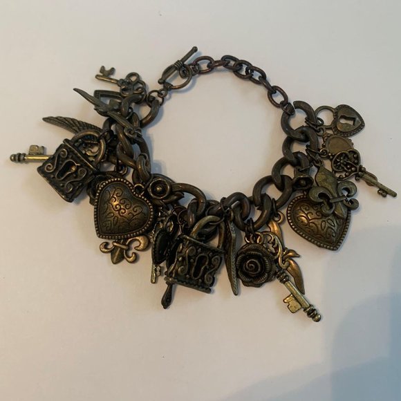 Multi Charm Bracelet Dark Gold Tone 7″ - Picture 8 of 13